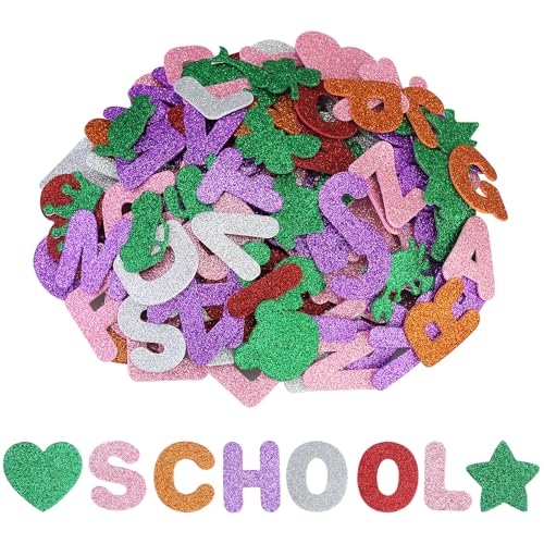 182 Stück 4,3 cm Moosgummi Buchstaben Glitzer Aufkleber Selbstklebend Schaumstoff Klebebuchstaben Glitter Alphabet Sticker, Und 1 Packung Tieraufkleber, für Kinder Namensaufkleber DIY Handwerk von AMANDELIZABE