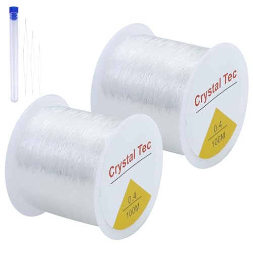 2 Spule Gummiband für Armbänder, 0.4mm 100m Elastisches Band für Armbänder, Transparente Perlen Faden, Schnur für Armbänder, Gummifaden für Armbänder, Schmuckfaden für Perlenschmuck Armbänder Basteln von AMANDELIZABE