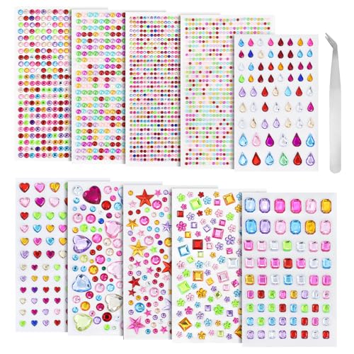 2929 Stück Selbstklebende Glitzersteine Set mit 1 Pinzette, bunte Strasssteine, Glitzersteine Aufkleber, mehrfarbig, verschiedene Formen, Größen für Bastelarbeiten, Glitzersteinchen Gesicht 2929 Stück Selbstklebende Glitzersteine Set mit 1 Pinzette, bunte Strasssteine, Glitzersteine Aufkleber, mehrfarbig, verschiedene Formen, Größen für Bastelarbeiten, Glitzersteinchen Gesicht von AMANDELIZABE