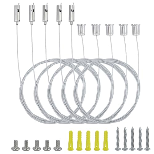 Seilaufhängung Einbauset, Verstellbare Seilaufhängung, 5 Stück Lampenaufhängung 1,5mm × 2m, Drahtseil Spanner, Drahtseilhalter Metall für LED Panel, Decke, Fotos Befestigungs Seilaufhängung Einbauset, Verstellbare Seilaufhängung, 5 Stück Lampenaufhängung 1,5mm × 2m, Drahtseil Spanner, Drahtseilhalter Metall für LED Panel, Decke, Fotos Befestigungs von AMANDELIZABE