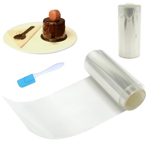 Transparentes Gebäckband zum Umwickeln von Kuchen, Dekoration, zum Umwickeln von Kuchen, Mousse, Gebäck, Rollen für Kuchen, Gebäck (10 cm x 10 m), mit 1 Schaber, Himmelblau von AMANDELIZABE