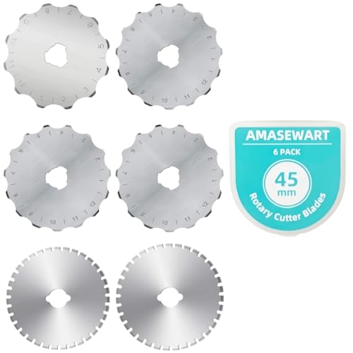 AMASEWART 45 mm Häkelkanten-Rotationsschneider-Klingen, Skip-Stich-Rotationsklingen, passend für Fiskars Olfa, perforierende Rotations-Ersatzklinge, 6 Stück AMASEWART 45 mm Häkelkanten-Rotationsschneider-Klingen, Skip-Stich-Rotationsklingen, passend für Fiskars Olfa, perforierende Rotations-Ersatzklinge, 6 Stück von AMASEWART