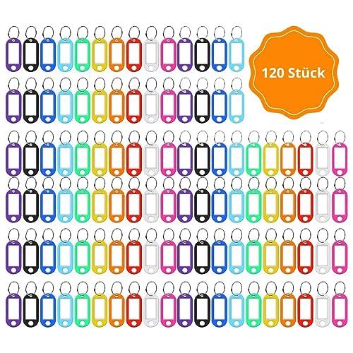 AMATHINGS Schlüsselanhänger beschriftbar 120 Stück – Schlüsselanhänger zum Beschriften mit auswechselbaren Etiketten – Schlüsselschilder zum Beschriften in verschiedenen Farben von AMATHINGS
