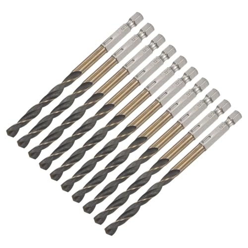 AMAUPCKCA 10 Stück 3-8 mm Schnellarbeitsstahl-Spiralbohrer mit Sechskantschaft, Titan-Bohrer for legierten Stahl, Holz, harte Kunststoffe(4mm) von AMAUPCKCA
