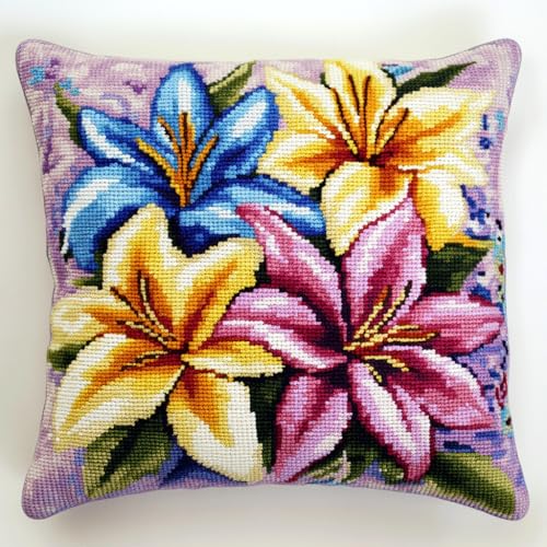 11CT Kissenbezug Zum Besticken Kreuzstich, Farbige Lilienblüten Stickkissen Set Kreuzstich Set Vorgedruckt Kissenbezug Für Anfänger,Diy Handstickerei Nähkissenbezug 45x45cm 11CT Kissenbezug Zum Besticken Kreuzstich, Farbige Lilienblüten Stickkissen Set Kreuzstich Set Vorgedruckt Kissenbezug Für Anfänger,Diy Handstickerei Nähkissenbezug 45x45cm von AMBATTERY