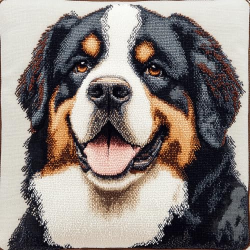 11CT Kissenbezug Zum Besticken Kreuzstich, Tier Hund Stickkissen Set Kreuzstich Set Vorgedruckt Kissenbezug Für Anfänger,Diy Handstickerei Nähkissenbezug 45x45cm von AMBATTERY
