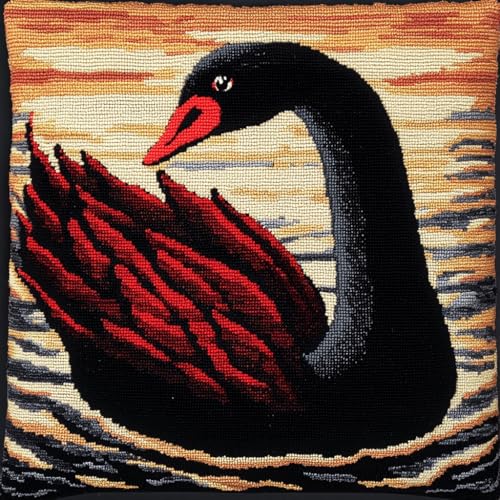 11CT Kissenbezug Zum Sticken Kreuzstich, Tierischer schwarzer Schwan Stickset Kissenkreuzstichset Für Kissen Für Anfänger Zur Dekoration Von Wohnzimmer Und Schlafzimmer 45x45cm von AMBATTERY