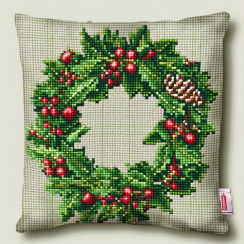 11CT Kissenbezug Zum Sticken Kreuzstich, Weihnachtskranz Stickset Kissenkreuzstichset Für Kissen Für Anfänger Zur Dekoration Von Wohnzimmer Und Schlafzimmer 45x45cm von AMBATTERY