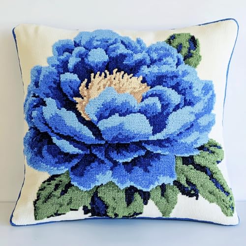 11CT Kreuzstich Kissen Set, Blaue Pfingstrose Stickkissen Mit Stickgarn 45X45cm Kreuzstichkissen Set zum Basteln Stickkissen Stickpackung mit Vorgedruckt Kreuzstichmotiv 11CT Kreuzstich Kissen Set, Blaue Pfingstrose Stickkissen Mit Stickgarn 45X45cm Kreuzstichkissen Set zum Basteln Stickkissen Stickpackung mit Vorgedruckt Kreuzstichmotiv von AMBATTERY