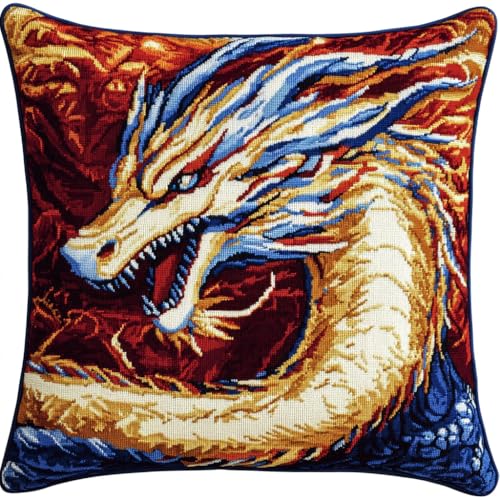 11CT Kreuzstich Kissen Set, Fantasie Tier Drache Stickkissen Mit Stickgarn 45X45cm Kreuzstichkissen Set zum Basteln Stickkissen Stickpackung mit Vorgedruckt Kreuzstichmotiv 11CT Kreuzstich Kissen Set, Fantasie Tier Drache Stickkissen Mit Stickgarn 45X45cm Kreuzstichkissen Set zum Basteln Stickkissen Stickpackung mit Vorgedruckt Kreuzstichmotiv von AMBATTERY