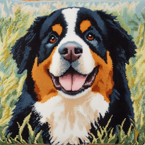 11CT Kreuzstich Kissen Set, Tier Hund Stickkissen Mit Stickgarn 45X45cm Kreuzstichkissen Set zum Basteln Stickkissen Stickpackung mit Vorgedruckt Kreuzstichmotiv von AMBATTERY