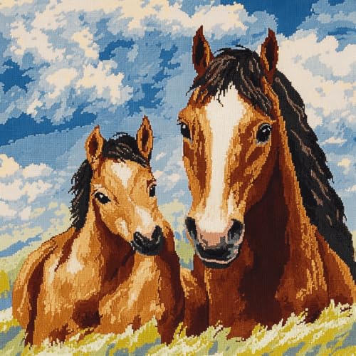 11CT Kreuzstich Kissen Set, Tier Pferd Stickkissen Mit Stickgarn 45X45cm Kreuzstichkissen Set zum Basteln Stickkissen Stickpackung mit Vorgedruckt Kreuzstichmotiv 11CT Kreuzstich Kissen Set, Tier Pferd Stickkissen Mit Stickgarn 45X45cm Kreuzstichkissen Set zum Basteln Stickkissen Stickpackung mit Vorgedruckt Kreuzstichmotiv von AMBATTERY