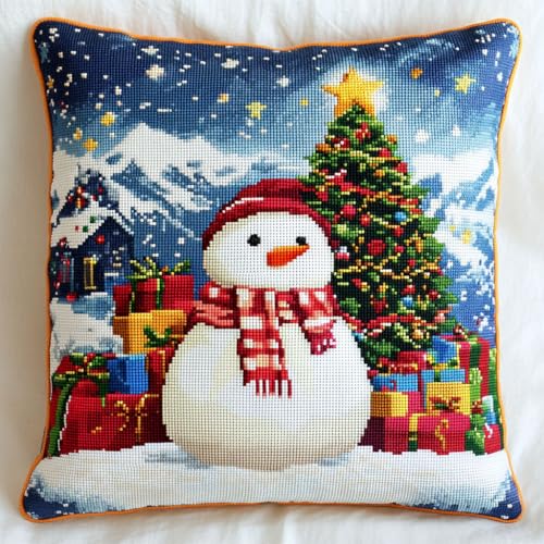 11CT Kreuzstich Kissen Set, Weihnachtsbaum und Schneemann Stickkissen Mit Stickgarn 45X45cm Kreuzstichkissen Set zum Basteln Stickkissen Stickpackung mit Vorgedruckt Kreuzstichmotiv 11CT Kreuzstich Kissen Set, Weihnachtsbaum und Schneemann Stickkissen Mit Stickgarn 45X45cm Kreuzstichkissen Set zum Basteln Stickkissen Stickpackung mit Vorgedruckt Kreuzstichmotiv von AMBATTERY