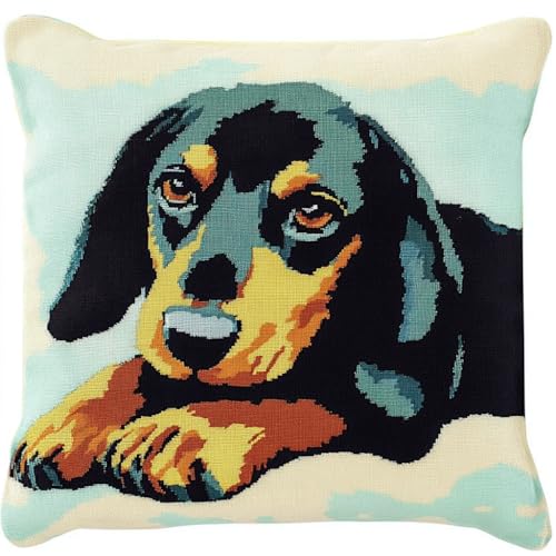 11CT Kreuzstich Kissen Vorgedruckt, Tier Hund Stickkissen mit Muster 45X45cm Stickset für Kreuzstichkissen Kreuzstich Kissen zum Basteln Stickkissen Stickpackung von AMBATTERY