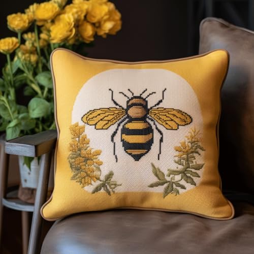 11CT Kreuzstich Kissen Vorgedruckt, Tiere, Bienen und Blumen Stickkissen mit Muster 45X45cm Stickset für Kreuzstichkissen Kreuzstich Kissen zum Basteln Stickkissen Stickpackung 11CT Kreuzstich Kissen Vorgedruckt, Tiere, Bienen und Blumen Stickkissen mit Muster 45X45cm Stickset für Kreuzstichkissen Kreuzstich Kissen zum Basteln Stickkissen Stickpackung von AMBATTERY