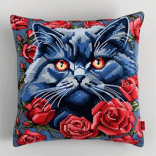 11CT Kreuzstich Kissen Vorgedruckt, Tiere, Katzen und Blumen Stickkissen mit Muster 45X45cm Stickset für Kreuzstichkissen Kreuzstich Kissen zum Basteln Stickkissen Stickpackung 11CT Kreuzstich Kissen Vorgedruckt, Tiere, Katzen und Blumen Stickkissen mit Muster 45X45cm Stickset für Kreuzstichkissen Kreuzstich Kissen zum Basteln Stickkissen Stickpackung von AMBATTERY