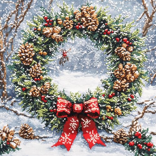 11CT Kreuzstich Kissen Vorgedruckt, Winterweihnachtskranz Stickkissen mit Muster 45X45cm Stickset für Kreuzstichkissen Kreuzstich Kissen zum Basteln Stickkissen Stickpackung 11CT Kreuzstich Kissen Vorgedruckt, Winterweihnachtskranz Stickkissen mit Muster 45X45cm Stickset für Kreuzstichkissen Kreuzstich Kissen zum Basteln Stickkissen Stickpackung von AMBATTERY