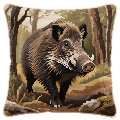 11CT Stickset Kissenbezug, Tier Wildschwein Kreuzstich Kissen Set Vorgedruckt,Kissenbezug Zum Sticken Kreuzstich Für Anfänger Mit Muster Und Anleitung 45x45cm 11CT Stickset Kissenbezug, Tier Wildschwein Kreuzstich Kissen Set Vorgedruckt,Kissenbezug Zum Sticken Kreuzstich Für Anfänger Mit Muster Und Anleitung 45x45cm von AMBATTERY