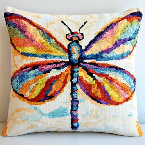 11CT Stickset Kissenbezug, Tierische schöne Libelle Kreuzstich Kissen Set Vorgedruckt,Kissenbezug Zum Sticken Kreuzstich Für Anfänger Mit Muster Und Anleitung 45x45cm von AMBATTERY