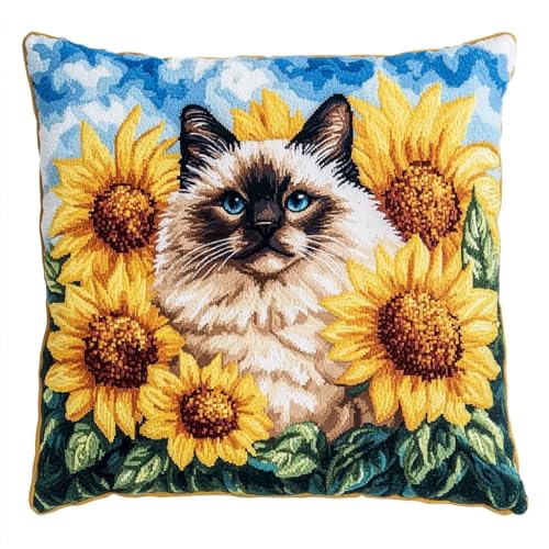 AMBATTERY 11CT Kissenbezug Zum Besticken Kreuzstich, Katze in den Blumen Stickkissen Set Kreuzstich Set Vorgedruckt Kissenbezug Für Anfänger,Diy Handstickerei Nähkissenbezug 45x45cm AMBATTERY 11CT Kissenbezug Zum Besticken Kreuzstich, Katze in den Blumen Stickkissen Set Kreuzstich Set Vorgedruckt Kissenbezug Für Anfänger,Diy Handstickerei Nähkissenbezug 45x45cm von AMBATTERY