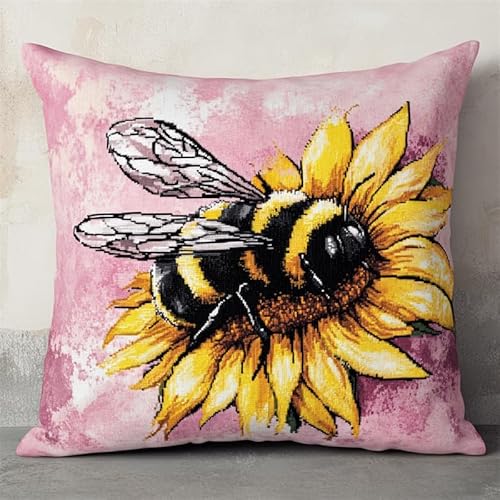 AMBATTERY 11CT Kreuzstich Kissen Set, Blumen und Bienen Stickkissen Mit Stickgarn 45X45cm Kreuzstichkissen Set zum Basteln Stickkissen Stickpackung mit Vorgedruckt Kreuzstichmotiv AMBATTERY 11CT Kreuzstich Kissen Set, Blumen und Bienen Stickkissen Mit Stickgarn 45X45cm Kreuzstichkissen Set zum Basteln Stickkissen Stickpackung mit Vorgedruckt Kreuzstichmotiv von AMBATTERY