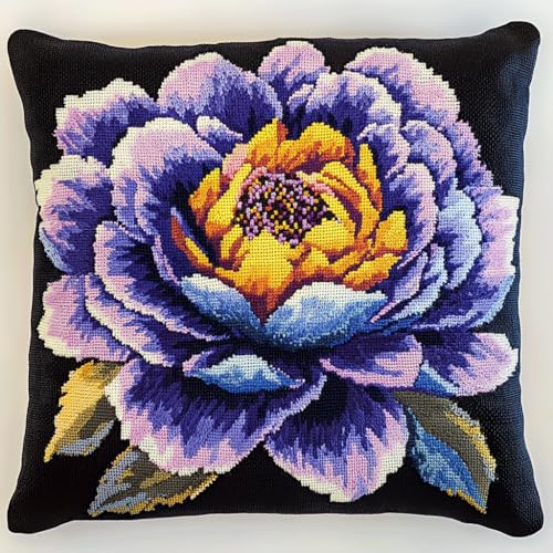 AMBATTERY 11CT Kreuzstich Kissen Set, Lila Pfingstrose Blume Stickkissen Mit Stickgarn 45X45cm Kreuzstichkissen Set zum Basteln Stickkissen Stickpackung mit Vorgedruckt Kreuzstichmotiv AMBATTERY 11CT Kreuzstich Kissen Set, Lila Pfingstrose Blume Stickkissen Mit Stickgarn 45X45cm Kreuzstichkissen Set zum Basteln Stickkissen Stickpackung mit Vorgedruckt Kreuzstichmotiv von AMBATTERY