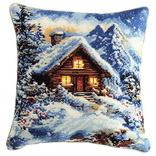AMBATTERY 11CT Kreuzstich Kissen Set, Winterhütte Stickkissen Mit Stickgarn 45X45cm Kreuzstichkissen Set zum Basteln Stickkissen Stickpackung mit Vorgedruckt Kreuzstichmotiv AMBATTERY 11CT Kreuzstich Kissen Set, Winterhütte Stickkissen Mit Stickgarn 45X45cm Kreuzstichkissen Set zum Basteln Stickkissen Stickpackung mit Vorgedruckt Kreuzstichmotiv von AMBATTERY