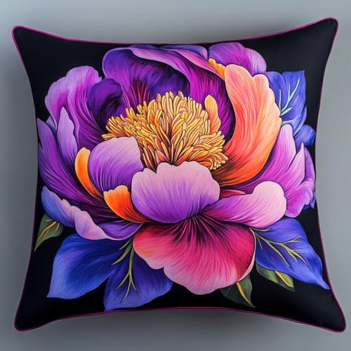 AMBATTERY 11CT Kreuzstich Kissen Set Vorgedruckt, Lila Pfingstrose Blume Bedrucktes Leinwand-Kissen-Stickset, Kissenbezug Zum Sticken Kreuzstich, Stickkissen Set 45x45cm AMBATTERY 11CT Kreuzstich Kissen Set Vorgedruckt, Lila Pfingstrose Blume Bedrucktes Leinwand-Kissen-Stickset, Kissenbezug Zum Sticken Kreuzstich, Stickkissen Set 45x45cm von AMBATTERY