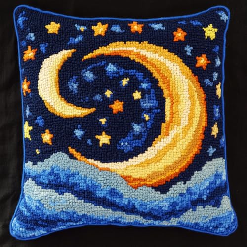 AMBATTERY 11CT Kreuzstich Kissen Set Vorgedruckt, Mond und Sterne Bedrucktes Leinwand-Kissen-Stickset, Kissenbezug Zum Sticken Kreuzstich, Stickkissen Set 45x45cm AMBATTERY 11CT Kreuzstich Kissen Set Vorgedruckt, Mond und Sterne Bedrucktes Leinwand-Kissen-Stickset, Kissenbezug Zum Sticken Kreuzstich, Stickkissen Set 45x45cm von AMBATTERY