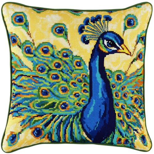 AMBATTERY 11CT Kreuzstich Kissen Set Vorgedruckt, blauer Pfau Bedrucktes Leinwand-Kissen-Stickset, Kissenbezug Zum Sticken Kreuzstich, Stickkissen Set 45x45cm AMBATTERY 11CT Kreuzstich Kissen Set Vorgedruckt, blauer Pfau Bedrucktes Leinwand-Kissen-Stickset, Kissenbezug Zum Sticken Kreuzstich, Stickkissen Set 45x45cm von AMBATTERY