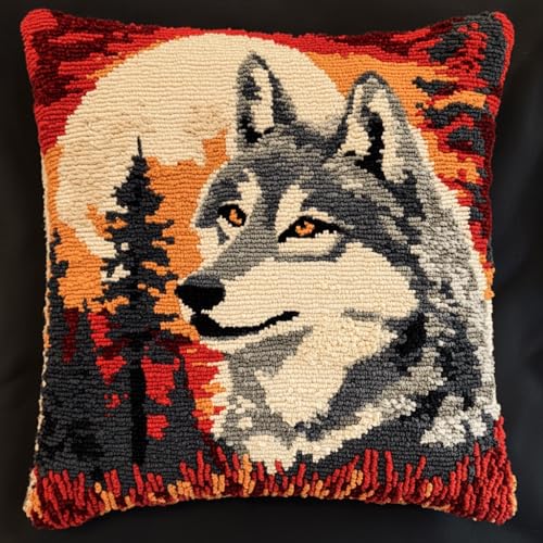 AMBATTERY 11CT Kreuzstich Kissen Vorgedruckt, Tier Wolf und Mond Stickkissen mit Muster 45X45cm Stickset für Kreuzstichkissen Kreuzstich Kissen zum Basteln Stickkissen Stickpackung AMBATTERY 11CT Kreuzstich Kissen Vorgedruckt, Tier Wolf und Mond Stickkissen mit Muster 45X45cm Stickset für Kreuzstichkissen Kreuzstich Kissen zum Basteln Stickkissen Stickpackung von AMBATTERY