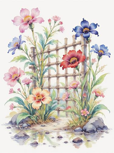 AMBATTERY 11CT Kreuzstich-Stickset, Blühende Blumen Sticken Set DIY Stickbilder Vorgedruckt Kreuzstich für Anfänger 40x50cm von AMBATTERY