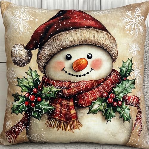 AMBATTERY Kissenbezug Zum Sticken Kreuzstich, Süßer Schneemann Handarbeits Kissenbezüge 45X45cm Stitch Kissenbezug Stickset Kreuzstich Kissen zum Basteln Stickkissen Stickpackung von AMBATTERY