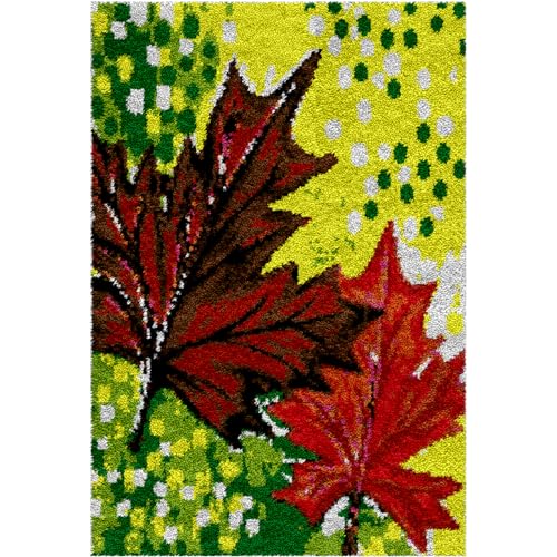 AMBATTERY Knüpfkissen Herbst tote Blätter Latch Hook Teppich für DIY mit Kissen Latch Sets Latch Hook Kit für Kinder und Erwachsene 20x15in von AMBATTERY