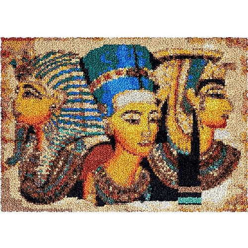 AMBATTERY Knüpfkissen altes ägypten pharao Latch Hook Teppich für sich selbst Knüpfset Erwachsene mit Haken DIY Teppich Machen Sie sich zu Hause Büro Haustür 20x15in von AMBATTERY