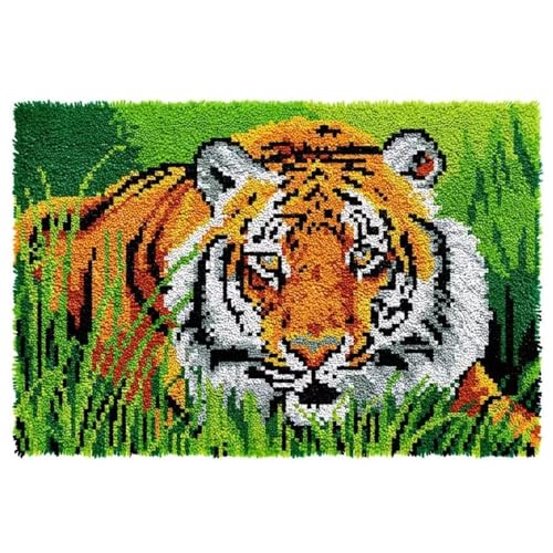 AMBATTERY Knüpfteppich Tiger Tier Latch Hook Teppich für sich selbst Knotenset Erwachsene mit Haken DIY Teppich Machen Sie sich zu Hause Büro Haustür 20x15in von AMBATTERY