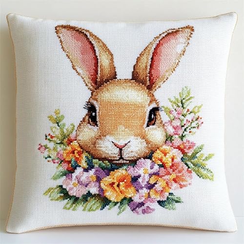 AMBATTERY Kreuzstich Kissen Set Vorgedruckt, Blumen und Kaninchen Handstickerei Nähkissenbezug 45X45cm Stickpackung Stickset Kreuzstich Kissen zum Basteln Stickkissen Stickpackung AMBATTERY Kreuzstich Kissen Set Vorgedruckt, Blumen und Kaninchen Handstickerei Nähkissenbezug 45X45cm Stickpackung Stickset Kreuzstich Kissen zum Basteln Stickkissen Stickpackung von AMBATTERY
