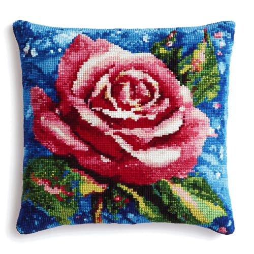 AMBATTERY Kreuzstich Kissen Set Vorgedruckt, Die Rose Handstickerei Nähkissenbezug 45X45cm Stickpackung Stickset Kreuzstich Kissen zum Basteln Stickkissen Stickpackung von AMBATTERY