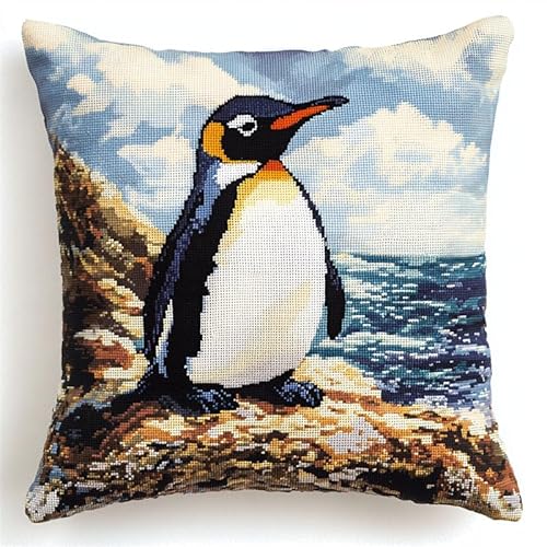 AMBATTERY Kreuzstich Kissen Set Vorgedruckt, Pinguin am Meer Handstickerei Nähkissenbezug 45X45cm Stickpackung Stickset Kreuzstich Kissen zum Basteln Stickkissen Stickpackung AMBATTERY Kreuzstich Kissen Set Vorgedruckt, Pinguin am Meer Handstickerei Nähkissenbezug 45X45cm Stickpackung Stickset Kreuzstich Kissen zum Basteln Stickkissen Stickpackung von AMBATTERY