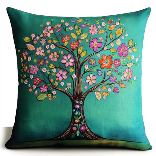 AMBATTERY Kreuzstich Kissen Set Vorgedruckt, Schöner Blumenbaum Stickkissen mit Muster 45X45cm Kreuzstich Kissen zum Basteln Stickkissen kissenbezug zum besticken kreuzstich von AMBATTERY