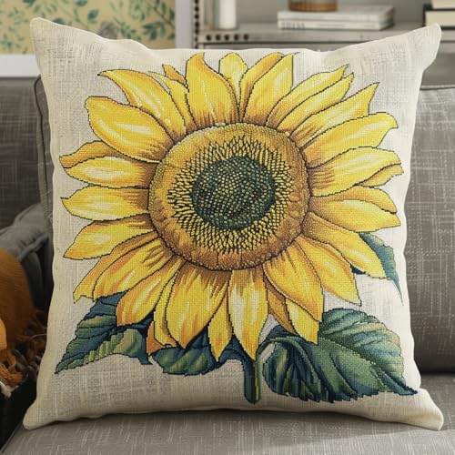 AMBATTERY Kreuzstich Kissen Set Vorgedruckt, Sonnenblume Handstickerei Nähkissenbezug 45X45cm Stickpackung Stickset Kreuzstich Kissen zum Basteln Stickkissen Stickpackung AMBATTERY Kreuzstich Kissen Set Vorgedruckt, Sonnenblume Handstickerei Nähkissenbezug 45X45cm Stickpackung Stickset Kreuzstich Kissen zum Basteln Stickkissen Stickpackung von AMBATTERY