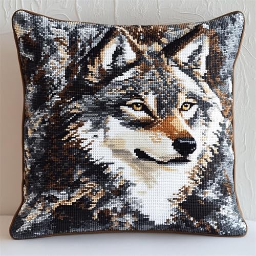 AMBATTERY Kreuzstich Kissen Set Vorgedruckt, Tier Wolf Handstickerei Nähkissenbezug 45X45cm Stickpackung Stickset Kreuzstich Kissen zum Basteln Stickkissen Stickpackung AMBATTERY Kreuzstich Kissen Set Vorgedruckt, Tier Wolf Handstickerei Nähkissenbezug 45X45cm Stickpackung Stickset Kreuzstich Kissen zum Basteln Stickkissen Stickpackung von AMBATTERY