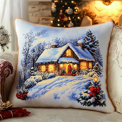 AMBATTERY Kreuzstich Kissen Set Vorgedruckt, Winterhütte Stickkissen mit Muster 45X45cm Kreuzstich Kissen zum Basteln Stickkissen kissenbezug zum besticken kreuzstich AMBATTERY Kreuzstich Kissen Set Vorgedruckt, Winterhütte Stickkissen mit Muster 45X45cm Kreuzstich Kissen zum Basteln Stickkissen kissenbezug zum besticken kreuzstich von AMBATTERY