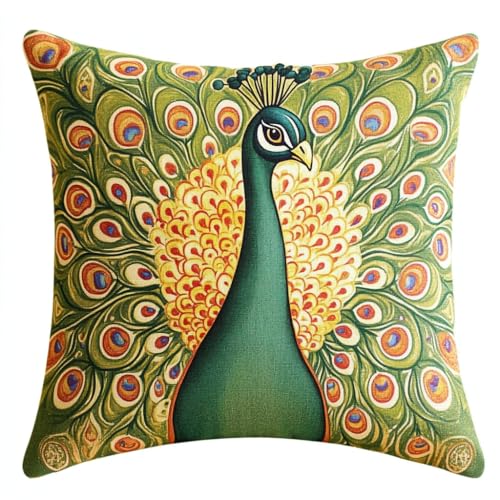 AMBATTERY Kreuzstich Kissen Set Vorgedruckt, Wunderschöner Pfau Handstickerei Nähkissenbezug 45X45cm Stickpackung Stickset Kreuzstich Kissen zum Basteln Stickkissen Stickpackung von AMBATTERY