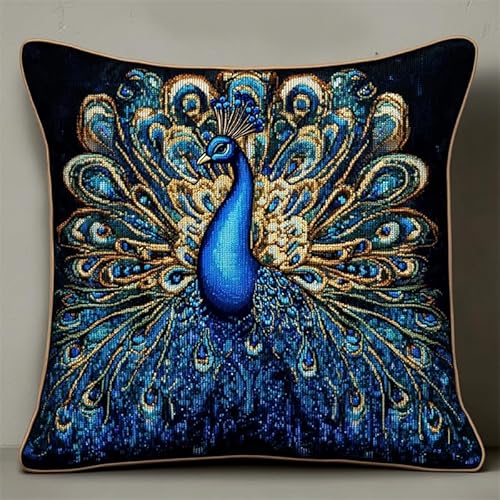 AMBATTERY Kreuzstich Kissen Set Vorgedruckt, Wunderschöner blauer Pfau Handstickerei Nähkissenbezug 45X45cm Stickpackung Stickset Kreuzstich Kissen zum Basteln Stickkissen Stickpackung AMBATTERY Kreuzstich Kissen Set Vorgedruckt, Wunderschöner blauer Pfau Handstickerei Nähkissenbezug 45X45cm Stickpackung Stickset Kreuzstich Kissen zum Basteln Stickkissen Stickpackung von AMBATTERY