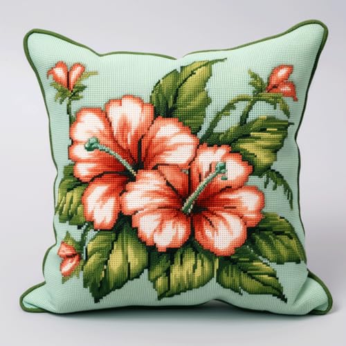 AMBATTERY Kreuzstich Kissen Vorgedruckt, Blühende Blumen Stickkissen mit Muster 45X45cm Kreuzstichkissen Zum Dekorieren Kissenbezug Zum Besticken Kreuzstich Diy Handarbeit Kissen Set von AMBATTERY