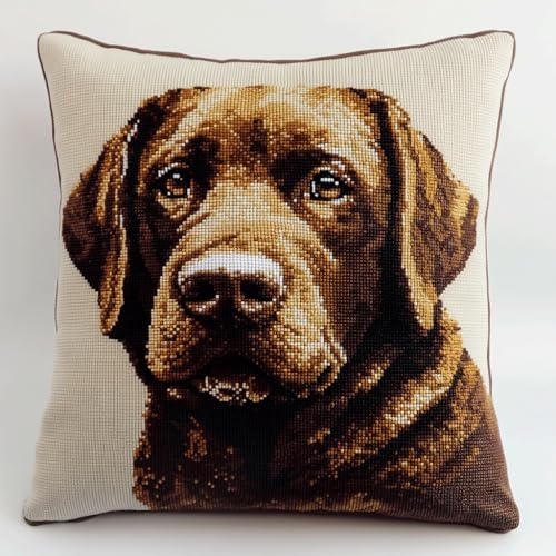 AMBATTERY Kreuzstich Kissen Vorgedruckt, Tier Hund Stickkissen mit Muster 45X45cm Kreuzstichkissen Zum Dekorieren Kissenbezug Zum Besticken Kreuzstich Diy Handarbeit Kissen Set von AMBATTERY