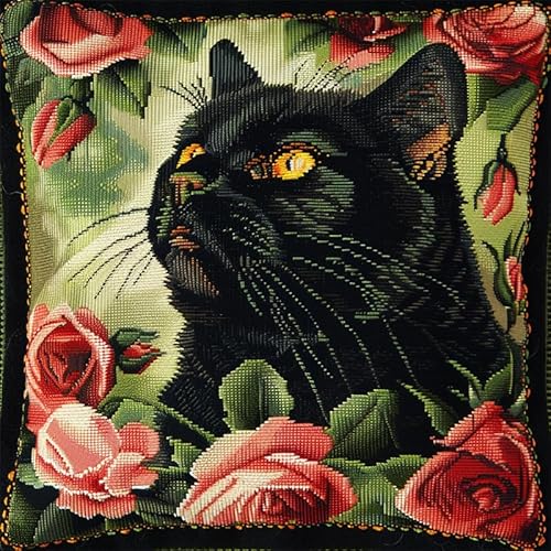 AMBATTERY Kreuzstich Kissen Vorgedruckt, Tiere schwarze Katze und Blumen Kreuzstichkissen Zum Dekorieren für Anfänger Handstickerei Nähkissenbezug DIY Kissenbezug Zum Sticken Kreuzstich AMBATTERY Kreuzstich Kissen Vorgedruckt, Tiere schwarze Katze und Blumen Kreuzstichkissen Zum Dekorieren für Anfänger Handstickerei Nähkissenbezug DIY Kissenbezug Zum Sticken Kreuzstich von AMBATTERY