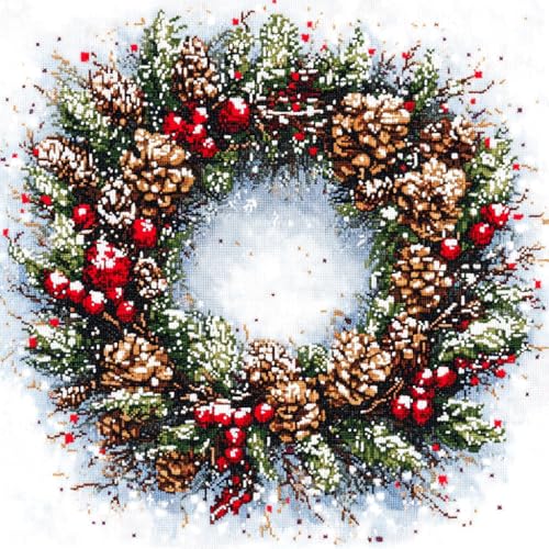 AMBATTERY Kreuzstich Kissen Vorgedruckt, Winterweihnachtskranz Kreuzstichkissen Zum Dekorieren für Anfänger Handstickerei Nähkissenbezug DIY Kissenbezug Zum Sticken Kreuzstich AMBATTERY Kreuzstich Kissen Vorgedruckt, Winterweihnachtskranz Kreuzstichkissen Zum Dekorieren für Anfänger Handstickerei Nähkissenbezug DIY Kissenbezug Zum Sticken Kreuzstich von AMBATTERY