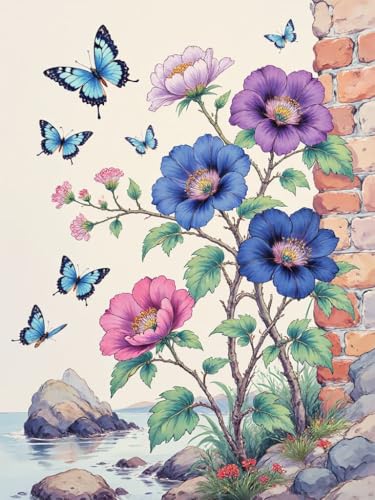 AMBATTERY Kreuzstich Set, Blühende Blumen DIY Vorgedruckt Kreuzstich Sticken Set Sticken Starter Set für Home Decor 40x50cm von AMBATTERY